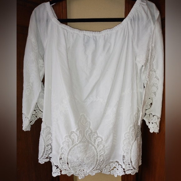 Cynthia Rowley Off the shoulder  cotton shirt 3/4 sleeves size XL - Picture 2 of 6